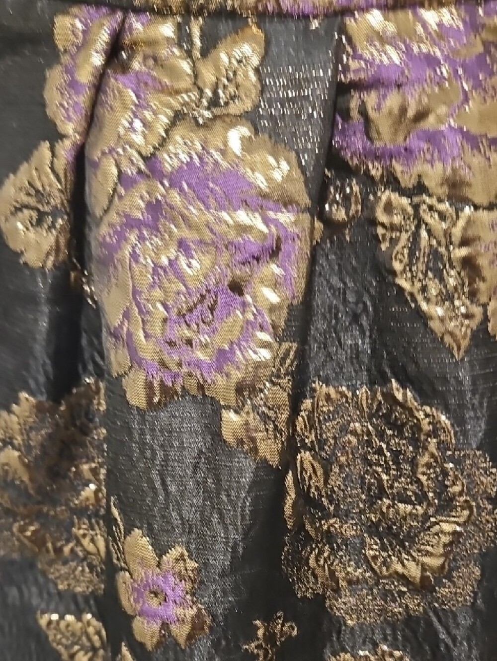 Womens Black, Purple and Gold Floral Party Dress with Ruffle Neck - Picture 4 of 6